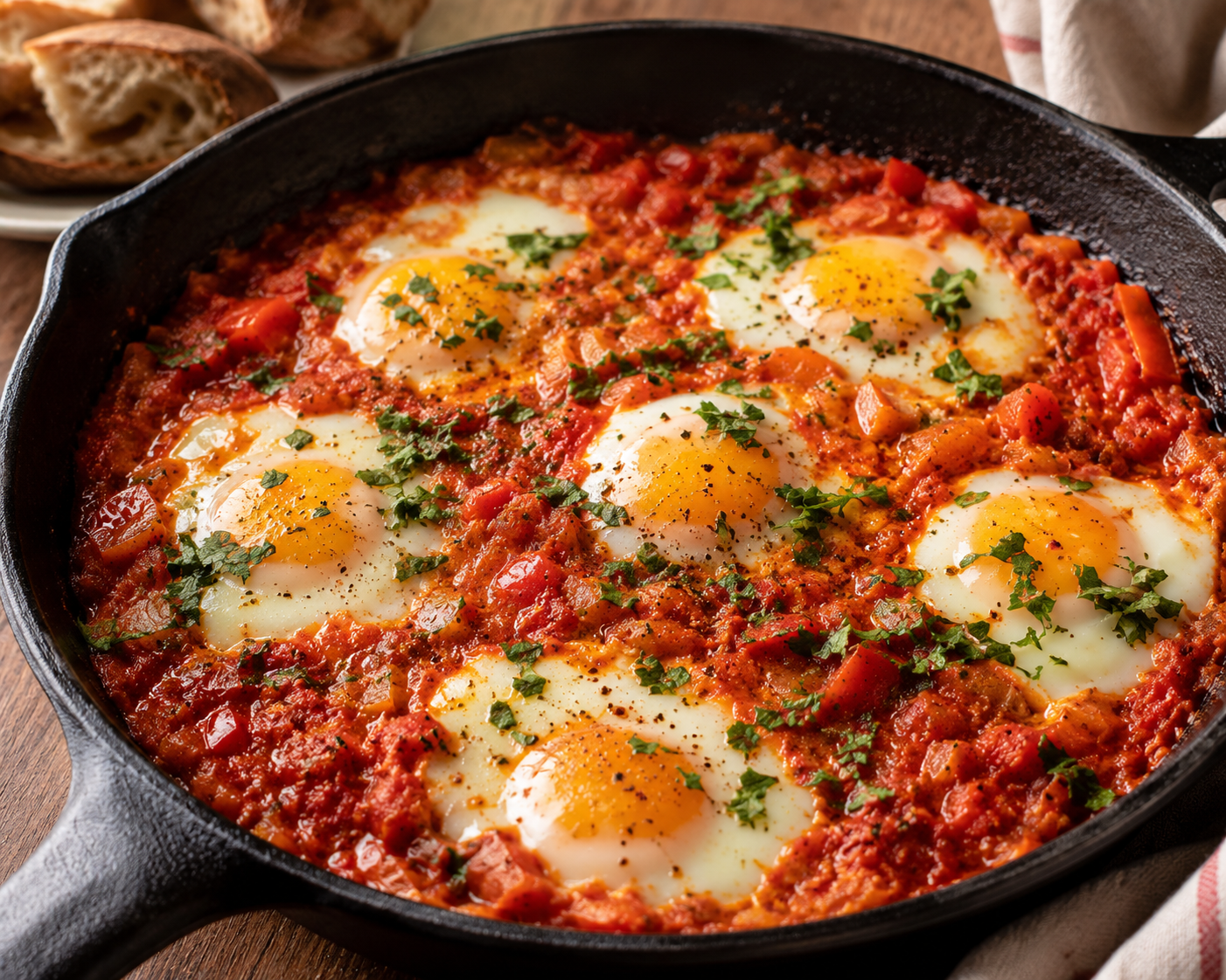 AI generated image of baked egg shakshuka